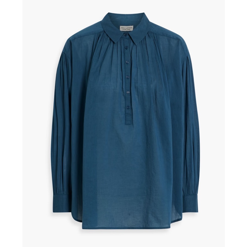 Nili Lotan Miles gathered cotton-voile blouse